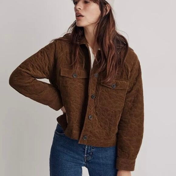 Madewell Jackets & Blazers - Madewell Quilted Corduroy Crop ShirtJacket Embroidered Golden Spinach Size Large